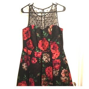 floral red and black sleeveless dress